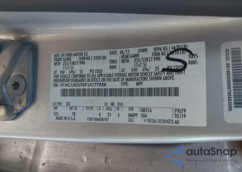 2015 Ford Escape Se z USA, uszkodzony, nr VIN 1FMCU0G76FUC77558